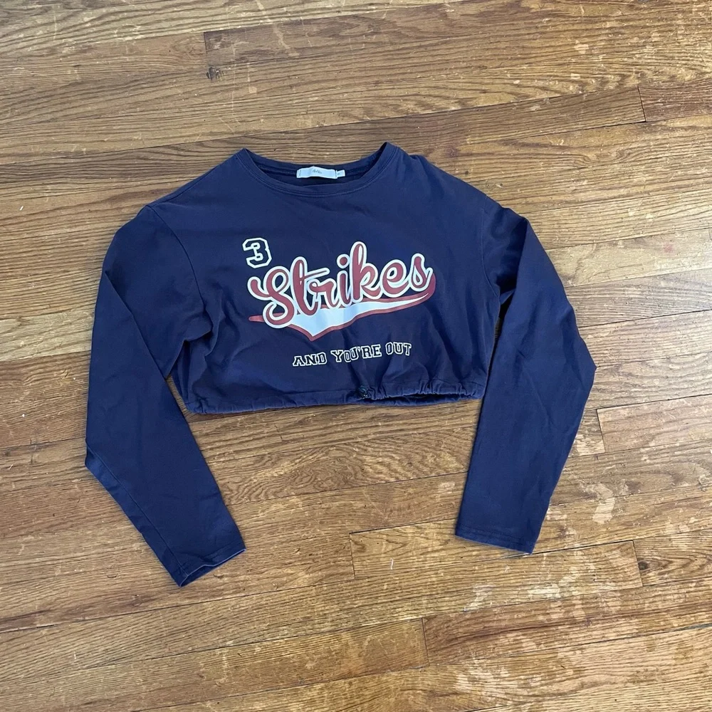 Adika Blue Long Sleeve Casual Crop Top - Picture 1 of 4